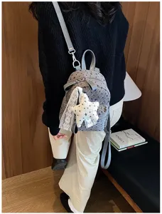 Mini sac à dos mignon style japonais avec imprimé étoiles, nœud et pendentif étoile en dentelle.
