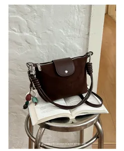 Retro brown suede shoulder bag minimalist crossbody bag chic commuter handbag daily wear