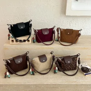 Korean vintage suede women shoulder bag stylish casual crossbody handbag with multi colors