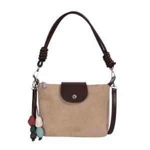 Retro suede women's shoulder bag Korean style simple crossbody bag fashionable commuter handbag.