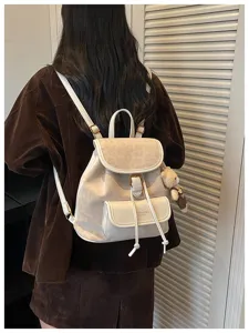 Korean style casual women's backpack PU leather minimalist small school bag daypack