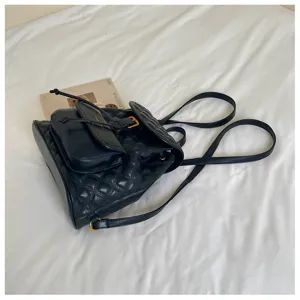 Black quilted leather backpack for women, vintage casual school bag, daily commute travel bag.