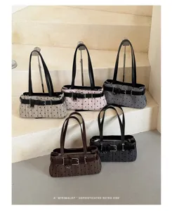 Vintage polkadot schoudertas voor dames, retro riemgesp okseltas stijlvolle trendy tas.