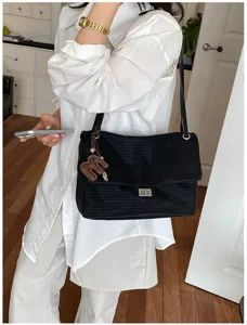 Elegante borsa a tracolla intrecciata nera da donna borsa casual minimalista chic