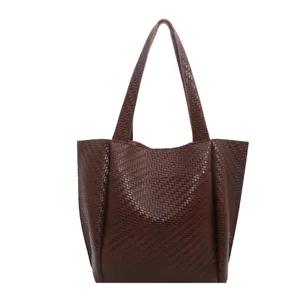 Korean style large capacity woven tote bag for women, minimalist casual shoulder bag.