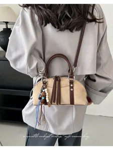 Vintage retro stijl dames handtas, chique contrastkleur schoudertas voor dagelijks gebruik.