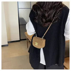 Damen braune Wildleder Umhängetasche mit Kette mode schlichte kleine Schultertasche Alltag