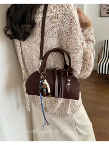 Koreaanse vintage stijl bruine suède schoudertas voor vrouwen dagelijkse casual tas
