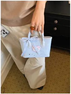 Chic women fashion small handbag casual daily tote cute bow star print shoulder bag
