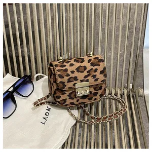 Niedliche Leopardenmuster Kinder Umhaengetasche mit Kette modische kleine Schultertasche.