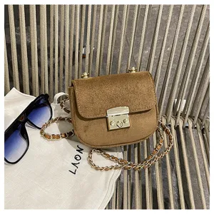 Koreanische Stil Damen kleine Umhängetasche braune Wildleder Kette Schultertasche modisch