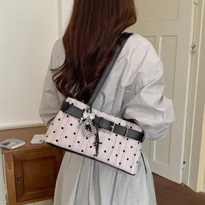 Retro polkadot schoudertas voor dames, chique gesp okseltas, trendy modieuze accessoire.