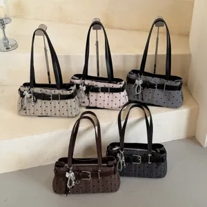 Vintage polkadot schoudertas voor dames, stijlvolle gesp okseltas, trendy modieuze handtas.