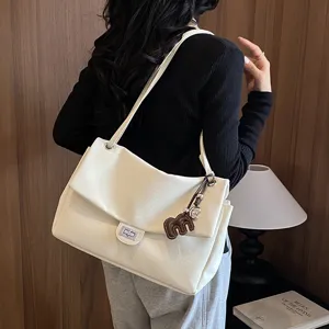 Borsa a spalla bianca minimalista da donna, grande shopper elegante e casual per tutti i giorni.