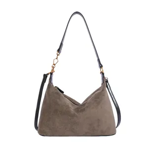 Stylish brown suede hobo shoulder bag for women, chic casual underarm handbag daily use.