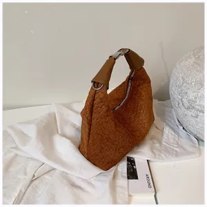 Bolso de hombro tejido texturizado de estilo francés bolso cubo minimalista para mujeres
