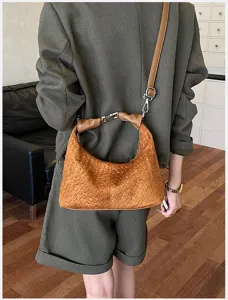 Bolso de hombro de cuero tejido marrón bolso hobo minimalista bolso cruzado casual