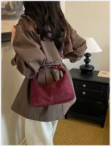 Bolso de hombro de cuero trenzado estilo francés mujer vintage bolso hobo informal elegante