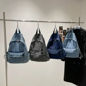 Vintage denim rugzak voor dames, grote capaciteit casual schooltas voor dagelijks gebruik.