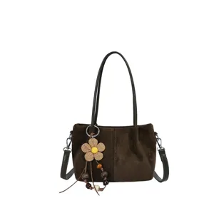 Korean style fashion large capacity casual brown shoulder crossbody bag for women, new trendy.