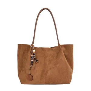 Braune Wildleder Tote Tasche für Damen, große Kapazität Vintage Umhängetasche für Alltag.