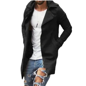 Trench coat uomo slim fit di lunghezza media giacca casual primaverile elegante nero