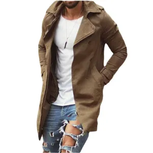 Trench coat cachi da uomo primaverile casual slim doppiopetto giacca lunga elegante