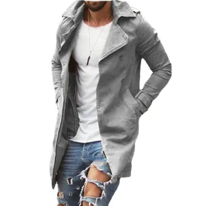 Trench grigio da uomo vestibilità slim cappotto elegante giacca casual media lunghezza