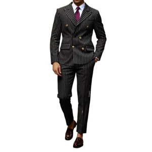 Men's double breasted pinstripe suit business formal wear jacket and matching trousers set