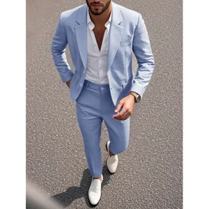 Uomo completo abito azzurro chiaro matrimonio affari slim blazer e pantaloni chic