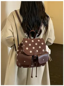 Korean style polka dot backpack for women large capacity casual commute school bag fashion