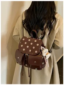 Korean style polka dot backpack for women, large capacity casual commuting school bag stylish chic