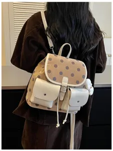 Korean style polka dot backpack women large capacity casual school bag aesthetic bookbag