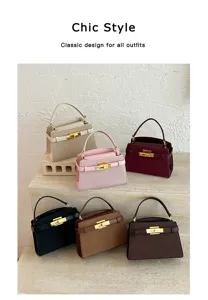 Classic retro top-handle small square handbag detail view showcasing multiple chic colors.