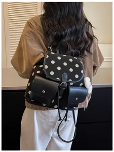 Korean style polka dot backpack for women casual lightweight commuter school bag detail