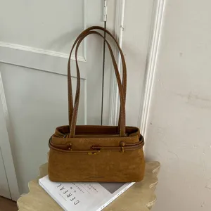 Vintage Imitatiesuède Onderarmtas Voor Dames Effen Kleur Schoudertas Met Gesp Elegante Handtas