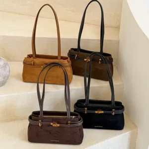 Klassieke retro vrouwen okseltas schoudertas van suède forens handtas mode effen kleur tas