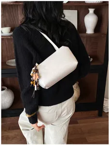 Bolso de hombro blanco minimalista para mujer, bolso de axila retro con abalorio para diario.