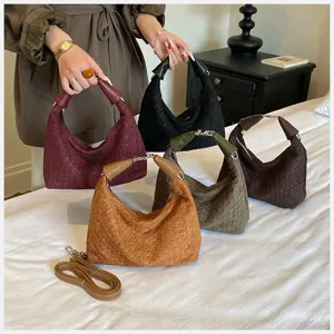 Bolso de hombro tejido estilo francés para mujer, elegante bolso cruzado retro diario.