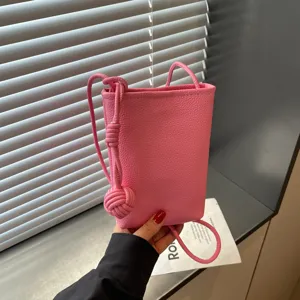Borsa a Tracolla Minimalista in Pelle PU Elegante Tinta Unita Piccola Porta Cellulare Con Dettaglio di Nodo Tracolla Mini Borsa Quadrata Verticale da Donna Casual Quotidiano