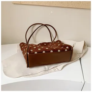 Sac cabas marron à pois rétro pour femmes, grand sac à épaule décontracté et élégant.