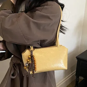 Bolso de hombro baguette de color sólido minimalista elegante para mujer, bolso retro.
