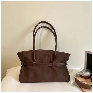 Chic autumn large capacity brown tote bag for women, stylish vintage commuter shoulder bag