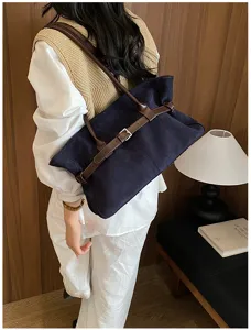 Autumn large capacity suede tote bag for women, retro shoulder bag with leather straps.