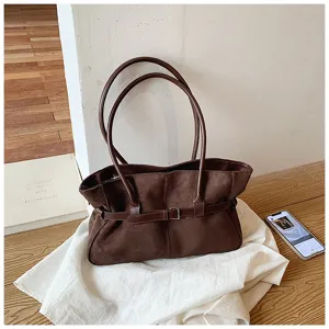Women autumn large capacity shoulder tote bag vintage PU leather commuter handbag stylish