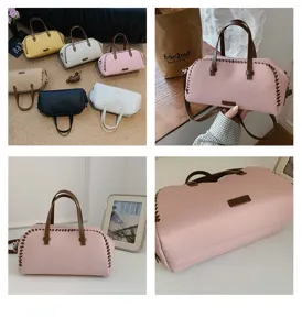 Stijlvolle vrouwen retro Boston handtas contrast geweven schoudertas stijl nieuw