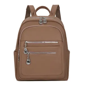 Women brown leather backpack large capacity casual daypack for school travel and daily commute