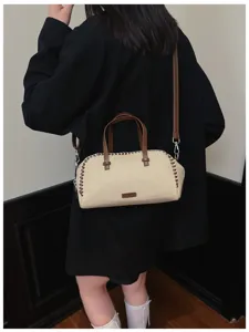 Retro contrastkleur Boston tas met schouderriem, minimalistisch ontwerp voor dames.
