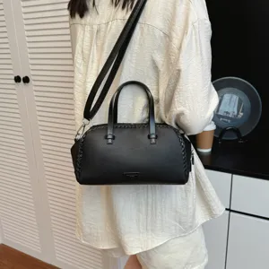 Vrouwen Retro Boston Tas Contrast Kleur PU Leer Schouder Crossbody Tas Met Gevlochten Detail Kleine Handtas Daily Purse