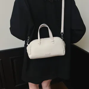 Vrouwen stijlvolle retro boston tas PU leer schouder crossbody tas met geweven zijkant details
